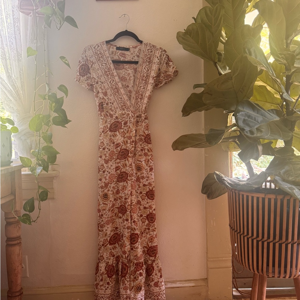 Zesica Women’s Floral V-Neck Maxi Wrap Dress sz. M